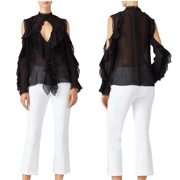 NICHOLAS Tops - Nicholas Women’s Navy Sheer Georgette Cold Shoulder Top Size 4